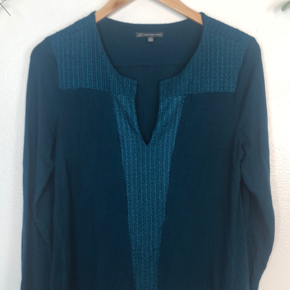 Adrianna Papell turquoise keyhole blouse Medium - Picture 2 of 5